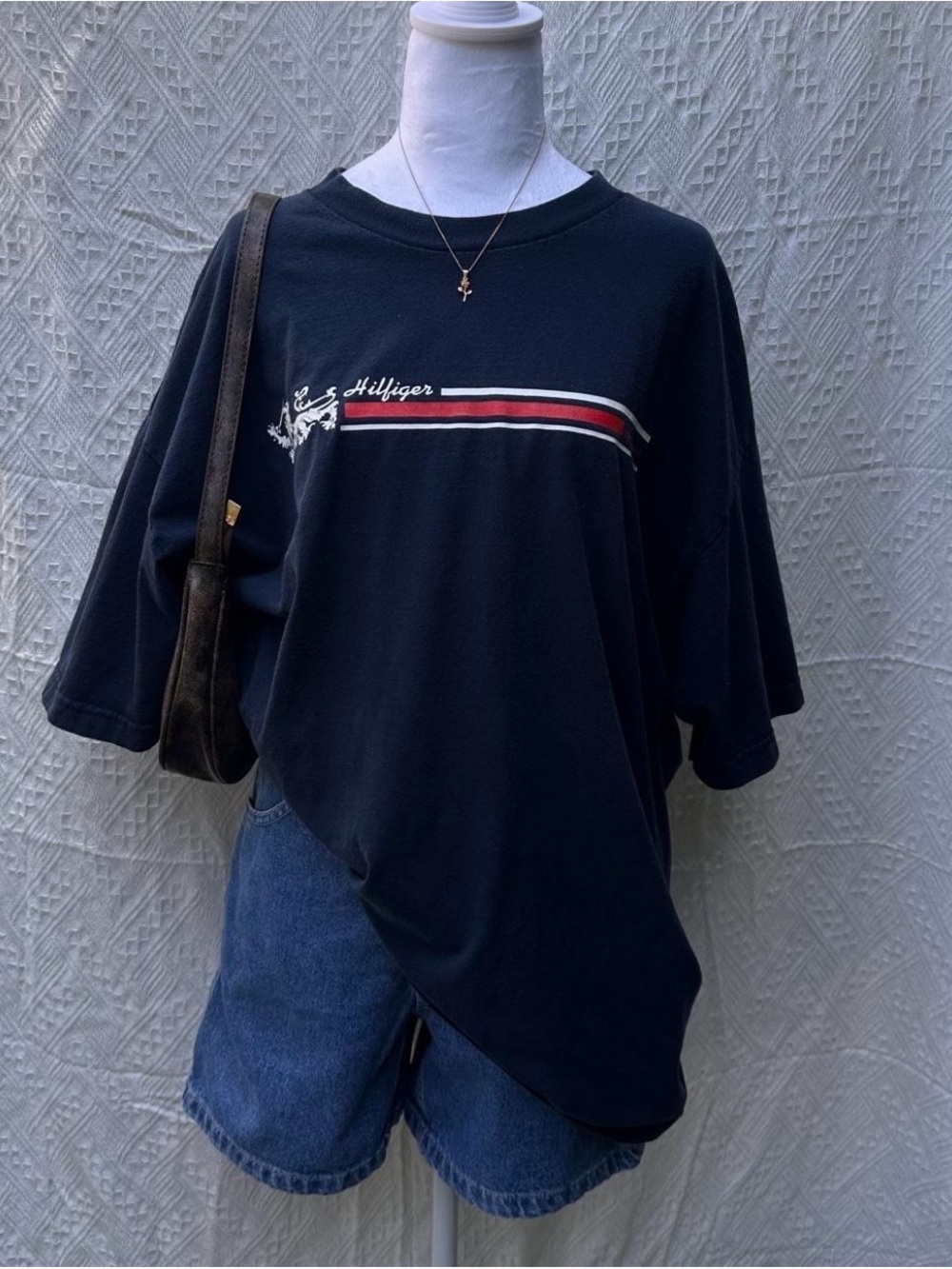 Tommy Hilfiger Navy Tee with Red & White Chest Stripes